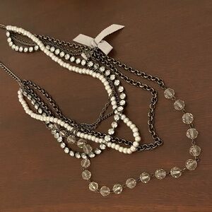 Elegant Multi-Layered Black and Silver pearl rhinestone Necklace